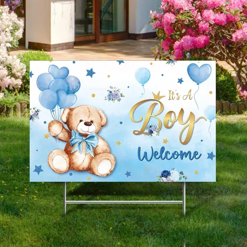 Miniatura 7 de Capoda Letrero de patio para baby shower con estaca Letrero de patio de revelación de género elefante azul y rosa, decoración de césped para niño