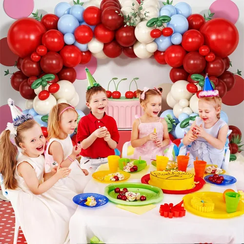 Miniatura 5 de Kit de arco de guirnalda de globos de cereza azul y rojo, globos largos para niñas, cumpleaños, ella es cereza en la parte superior, baby shower