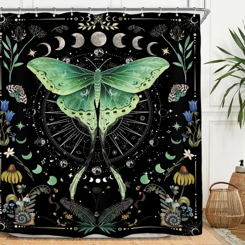 Miniatura 12 de Miyotaa - Juego de cortinas de ducha con fase lunar celestial, diseño de luna iluminada, gótico, zodiacal, astrología, tarot, bruja, de poliéster