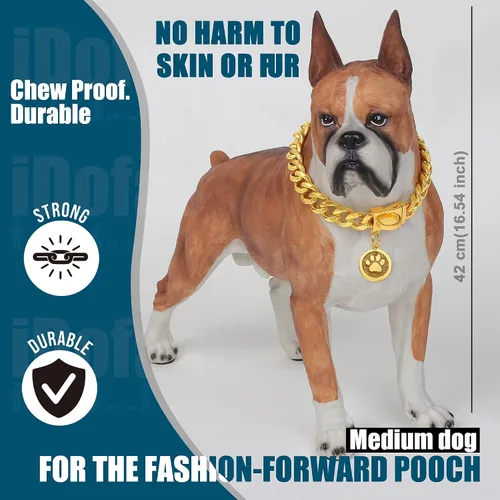 Miniatura 7 de Collar de cadena para perro, collar de perro de eslabones cubanos de oro de 0.551 in con hebilla a presión, collares de acero inoxidable chapado