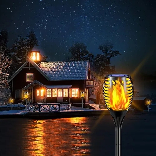 Miniatura 5 de TomCare Paquete de 6 antorchas de llamas parpadeantes para exteriores, luces decorativas de jardín, alimentadas por energía solar, iluminación