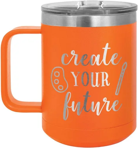 Miniatura 6 de CREATE YOUR FUTURE Negro 15 oz Taza de café w/Slide Tapa superior Taza de café de viaje aislada Ideas de regalos de cumpleaños o Navidad