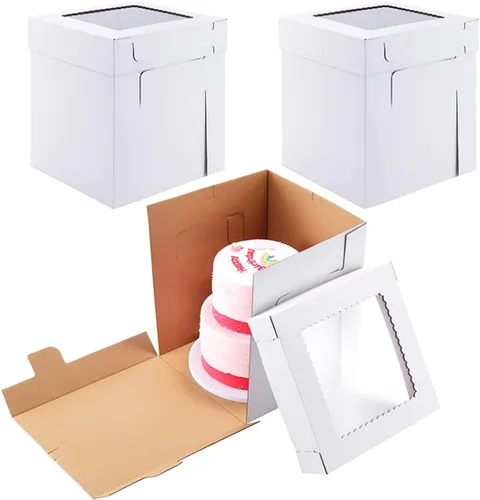 Cajas altas para tartas de nivel, 10 x 10 x 12 pulgadas [10 unidades] Caja gruesa y resistente para pasteles con ventana, contenedor para pasteles