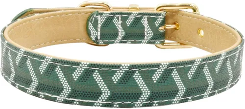Miniatura 6 de Juego de collar y correa de cuero para perro, correas de collar de perro con patrón de cuadros, hebilla de metal ajustable y duradera para perros