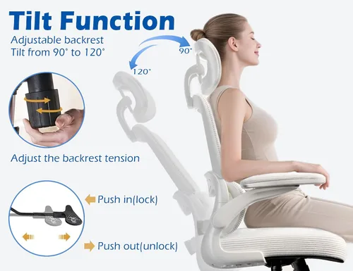 Miniatura 7 de TRALT Silla ergonómica de oficina, silla de escritorio con reposacabezas ajustable, silla de computadora de soporte lumbar, silla cómoda de malla