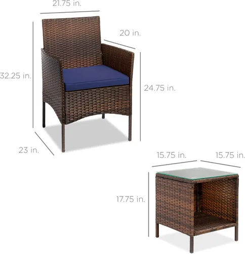 Miniatura 7 de Best Choice Products Juego de 3 piezas de mimbre para conversación al aire libre, muebles de patio que ahorran espacio para jardín con mesa