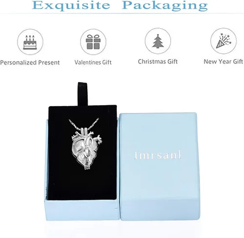 Miniatura 49 de Imrsanl Collar con colgante de joyería de cremación para cenizas – Collar anatómico de urna de corazón para cenizas – Medallones conmemorativos