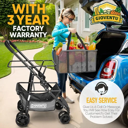 Miniatura 6 de Carrito de compras plegable con ruedas, carritos de comestibles multiusos de 80 libras con ruedas de 360° y bolsa extraíble, carritos de compras