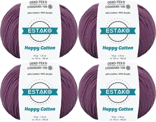 Miniatura 52 de Estako Happy Cotton, 1,76 oz (50 g) / 180 yardas (165 m) de lana 60 % algodón y 40 % acrílico, suave, fina/deportiva (2) para crochet y tejer