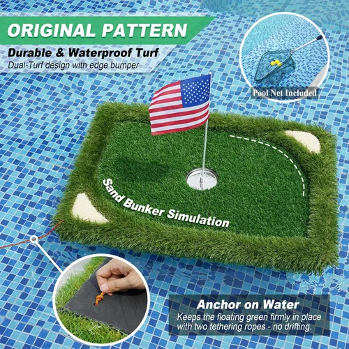 Miniatura 4 de SENSECLUB Red de astillado plegable y green flotante, objetivo de astillado de práctica de golf interior, juego de golf de patio trasero y regalos