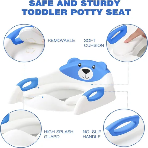 Miniatura 2 de SKYROKU - Asiento de inodoro mejorado para niños y niñas, para entrenamiento de baño, almohadilla antideslizante para protección contra 8838-azul