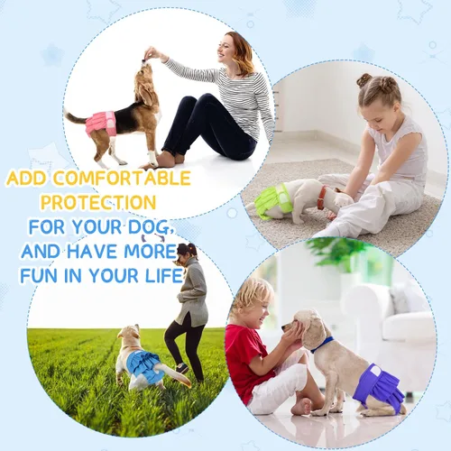 Miniatura 7 de Paquete de 4 pañales para perras, pañales lavables y reutilizables para cachorros, altamente absorbentes, cómodos pañales para perros en celo