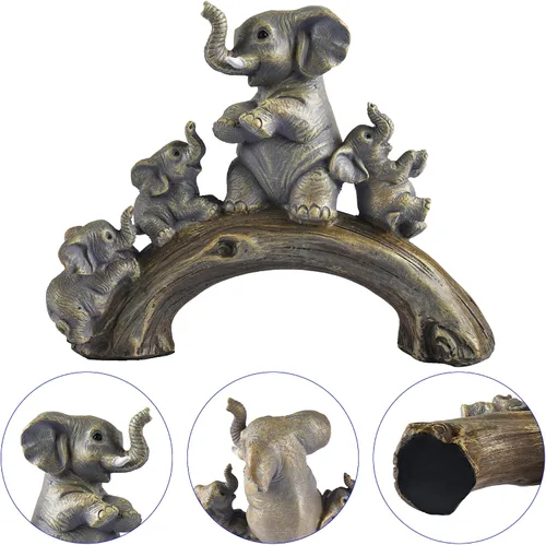 Miniatura 3 de Lindas estatuas de elefante amarillo para decoración del hogar, el elefante de la buena suerte y sus tres hijos están jugando en un puente