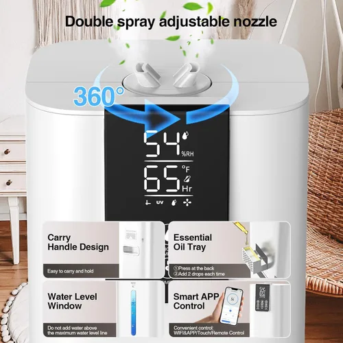 Miniatura 6 de Smart Humidifiers Large Room Bedroom Home,2.11Gal(8L) Quiet Top Fill Cool Mist Humidifier,Smart App & Remote Control, 3 Speed Humidifier with White
