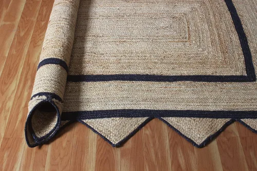 Miniatura 9 de Alfombra de borde festoneado, alfombra tejida a mano de yute natural, 2 x 3 pies, color beige y negro, alfombra de sisal trenzada Kilim para sala