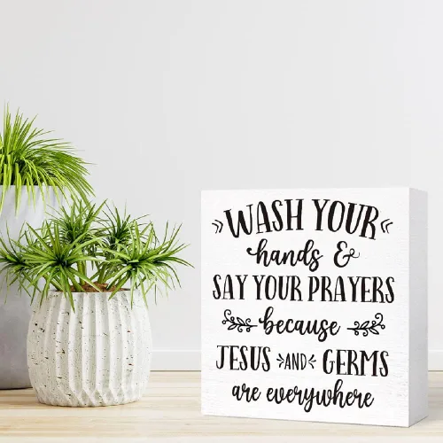 Miniatura 7 de Letrero de madera con texto en inglés "Wash Your Hands and Say Your Prayers", divertidos letreros de baño para estante de baño, baño, baño, Blanco