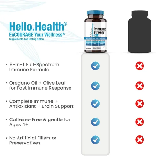 Miniatura 4 de HELLO HEALTH Immunostrong - Vitaminas de apoyo inmunológico diario 9 en 1 con refuerzo inmunológico, orégano, antioxidante calmante de hoja