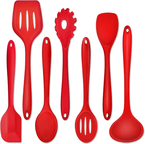 Miniatura 9 de P&P CHEF Juego de 7 utensilios de cocina de silicona, a prueba de calor, para utensilios de cocina antiadherentes, espátula antiadherente, espátula