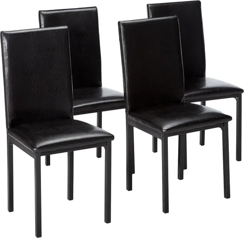 Roundhill Furniture Noyes - Silla de comedor de piel sintética con marco de metal, juego de 4, color negro