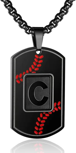 Miniatura 37 de A-Z Collar con etiqueta de perro para hombre, dije de béisbol, cadena de acero inoxidable de 22 + 2 pulgadas, regalo de joyería personalizado