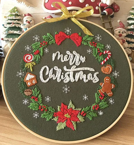 Miniatura 4 de Kit de bordado de Feliz Navidad, adornos de muñeco de nieve, corona, Awesocrafts gama completa de kits de bordado para principiantes y adultos