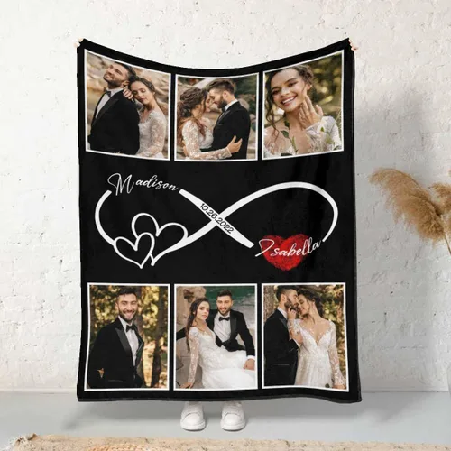 Miniatura 2 de InterestPrint Manta de fotos personalizada para pareja, novio, novia, manta personalizada de 6 fotos, manta personalizada de aniversario y boda