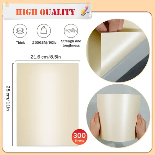 Miniatura 2 de 300 hojas de cartulina brillante de 8.5 x 11 pulgadas, papel de impresora de doble cara de 92 libras, papel perlado para invitaciones, certificados