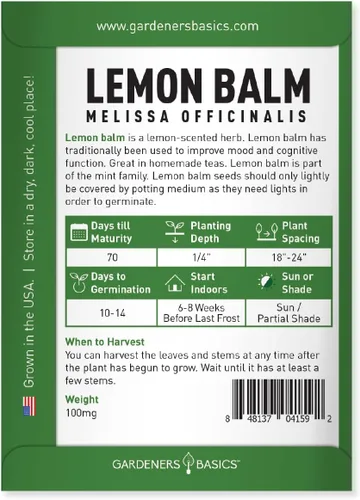 Miniatura 2 de Gardeners Basics Semillas de bálsamo de limón para plantar hierbas, (Melissa Officinalis) en interiores y exteriores, variedad de hierbas