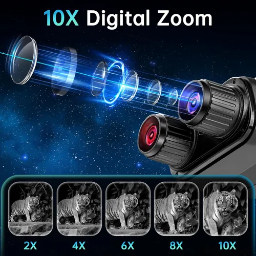 Miniatura 3 de Gafas de visión nocturna, prismáticos de visión nocturna para adultos, zoom digital 10X, binoculares infrarrojos 7X con tarjeta TF de 64 GB