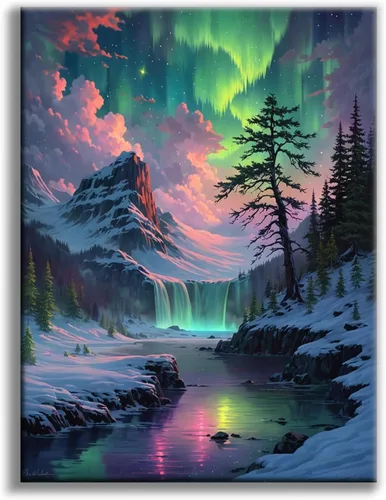 Miniatura 28 de Kits de pintura de diamantes de cielo estrellado Offito para adultos, kits de pintura de diamantes 5D Aurora Lake para principiantes, fantásticos