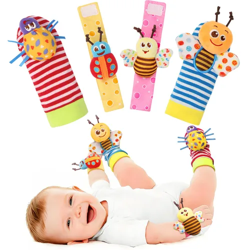 Bloobloomax Set de Sonajeros para Muñeca y Calcetines Buscadores de Pies, Juguetes para Bebé Niña o Niño de 0 a 36 Meses, Juguetes para Manos y Pies