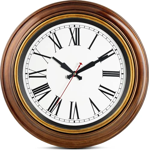 Miniatura 7 de Bernhard Products Reloj de pared extra grande, 18 pulgadas, marrón oscuro, cuarzo silencioso, funciona con pilas, sin tictac, numeral romano