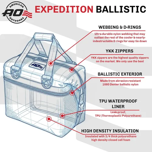 Miniatura 5 de AO Coolers Expedition - Enfriador suave balístico, aislado, a prueba de fugas y resistente a la abrasión, 12 latas, negro/carbón