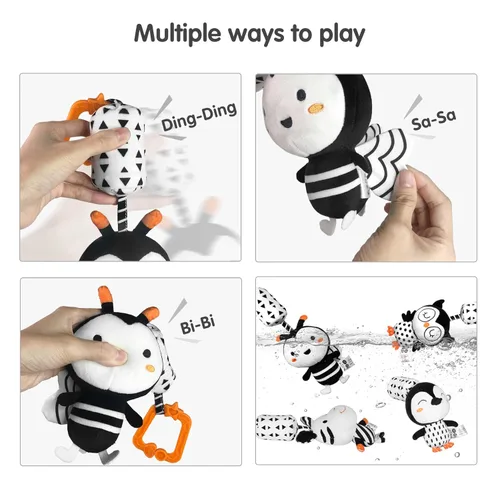 Miniatura 3 de TUMAMA Juguetes de bebé blanco y negro para 3, 6, 9, 12 meses, sonajeros colgantes de felpa, juguetes de cochecito para recién nacidos para niños