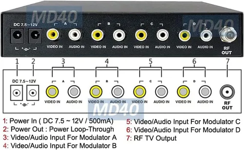 Miniatura 3 de Modulador de audio de vídeo RCA compuesto de 4 entradas a coaxial