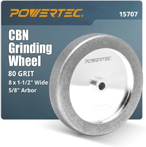 Miniatura 11 de POWERTEC Muela abrasiva CBN de 6 pulgadas grano 320, 1-1/4" de ancho, árbol de 1/2" - Rueda de afilado CBN 4 en 1 con borde de radio de 1/4" y cara