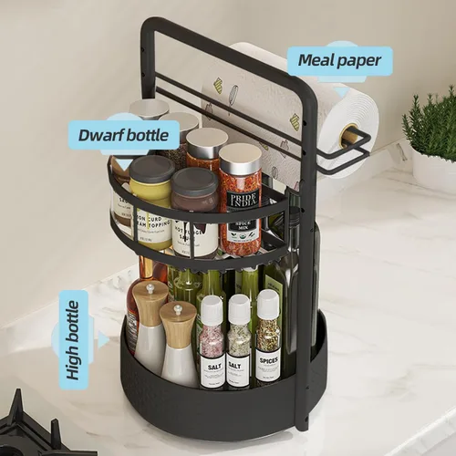 Miniatura 3 de Organizador giratorio de 2 niveles con soporte para toallas de papel, organizador de cocina Lazy Susan para encimera y gabinete, estante de especias