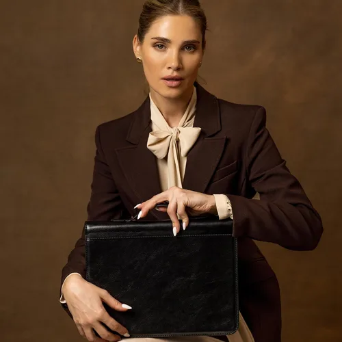 Miniatura 2 de Time Resistance Portafolio de cuero Bolsa de documentos con asa de transporte Funda para tablet fabricada en Italia
