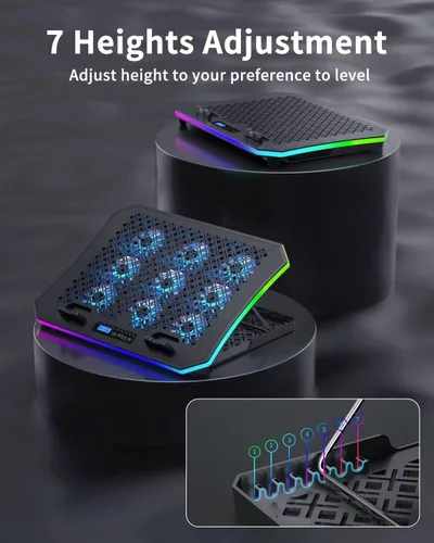 Miniatura 3 de KeiBn Almohadilla enfriadora mejorada para laptop para juegos con 9 ventiladores RGB silenciosos, almohadilla de enfriamiento para portátiles