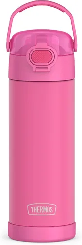THERMOS FUNTAINER Botella de acero inoxidable con aislamiento al vacío de 16 onzas con tapa ancha de canalón, Rosa Neón