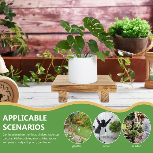 Miniatura 4 de Kichvoe Taburete elevador de planta de pedestal de madera estable para decoración interior y exterior