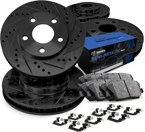R1 Concepts Kit de freno delantero y trasero para Subaru Impreza 2012-2016 | Rotores de freno ranurados perforados | Kit de pastillas de freno y