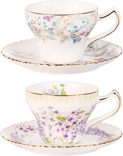 Miniatura 9 de KAMMAK - Juego de 2 tazas de té y platillos, tazas de café de porcelana reforzadas, tazas de expreso apilables de 5.7 onzas, demitasses de cerámica