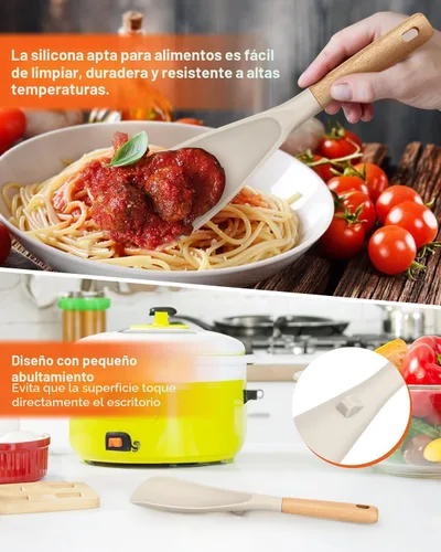 Miniatura 4 de Cuchara de cocina y cuchara de arroz para utensilios de cocina antiadherentes, ideal para cocinar y servir silicona mate resistente sin BPA, cuchara