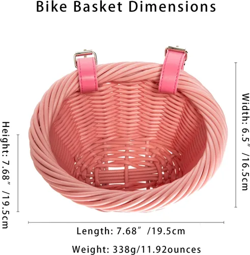 Miniatura 2 de MEGHNA Mini cesta tejida para bicicleta para manillar de bicicleta para niña y niño para scooter, varios colores Rosa