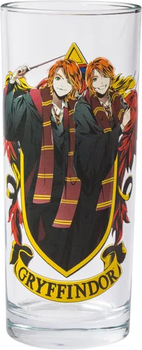 Miniatura 5 de Silver Buffalo Harry Potter Gryffindor Squad con Hermione Granger, Ron Weasley, y Fred y George estilo anime, juego de 4 vasos de vidrio de 10 onzas