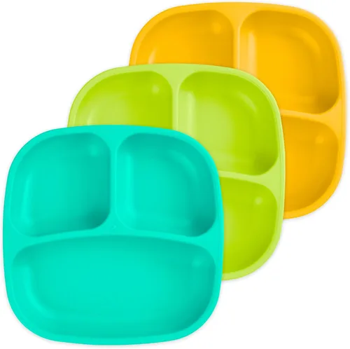 Miniatura 57 de Re-Play Platos para niños pequeños con divisores, 3 compartimentos de pared profunda, platos divididos para niños con 3 tapas, aptos