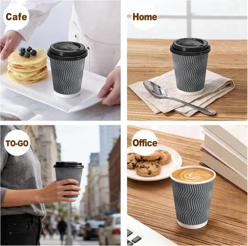 Miniatura 6 de Lamosi Paquete de 50 - Tazas de café desechables aisladas de 8 onzas, tazas de papel de café para llevar, taza de pared corrugada ondulada