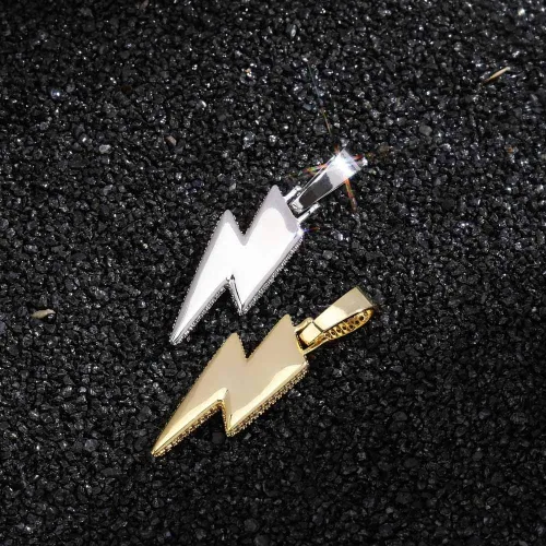Miniatura 4 de JINAO Hip Hop - Colgante con diseño de rayo chapado en oro de 18 quilates con circonita cúbica con micropave de imitación de diamante para hombres