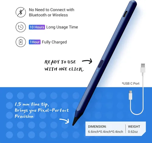 Miniatura 5 de Lápiz capacitivo de rechazo de palma con sensibilidad inclinable para Apple iPad (2018 y posteriores) 6/7/8/9/10ª generación/iPad Pro 11/Pro 12.9